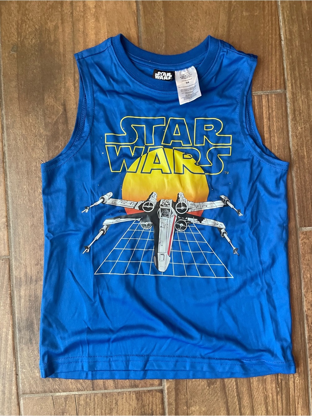 Star Wars Blue Tank Top with X-Wing and Sunset Graphic